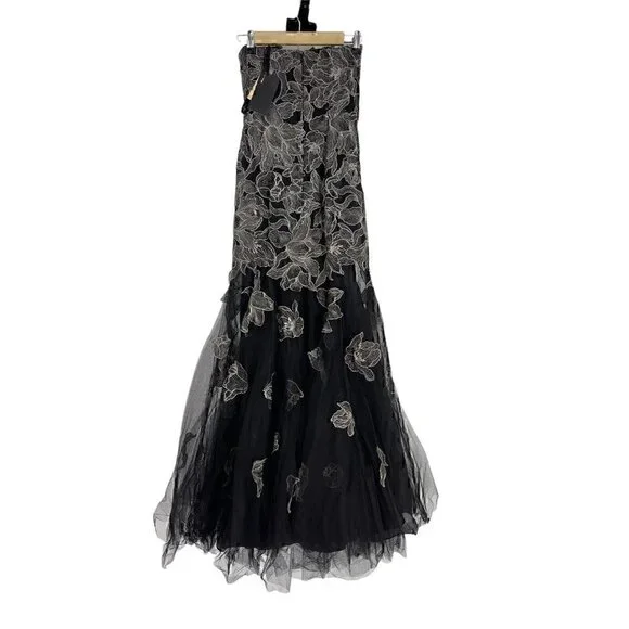 NWT Alberto Makali Strapless Mermaid Gown Dress size 2 Floral Gunmetal Maxi - Picture 5 of 9